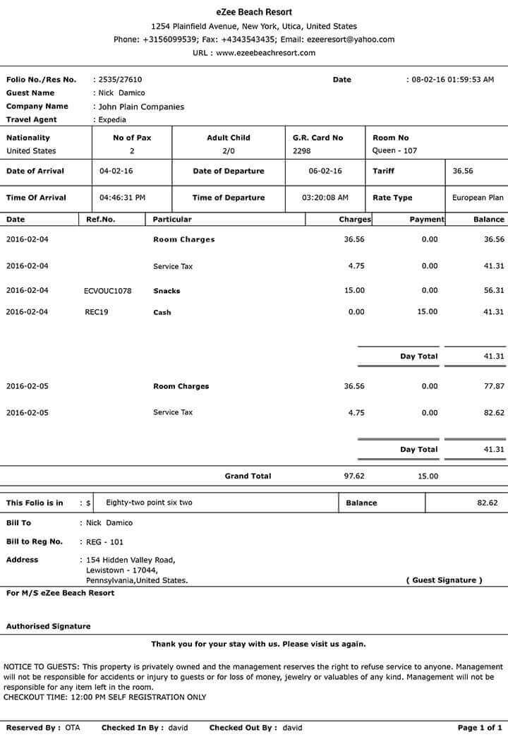 Charges, Deposits and Invoicing in eZee Absolute - Cloud Hotel PMS